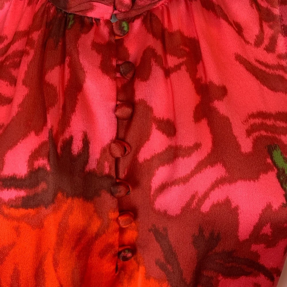J. Crew Red Poppy Floral Sleeveless 100% Silk Blouse - Picture 8 of 10